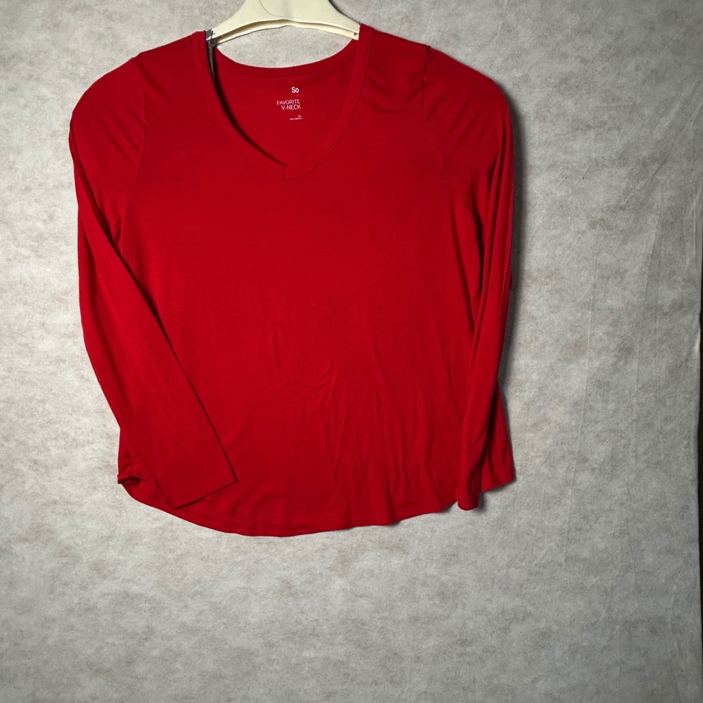 So Favorite V Neck Long Sleeve Red T Shirt Womens XXL‎ Made in Guatemala
